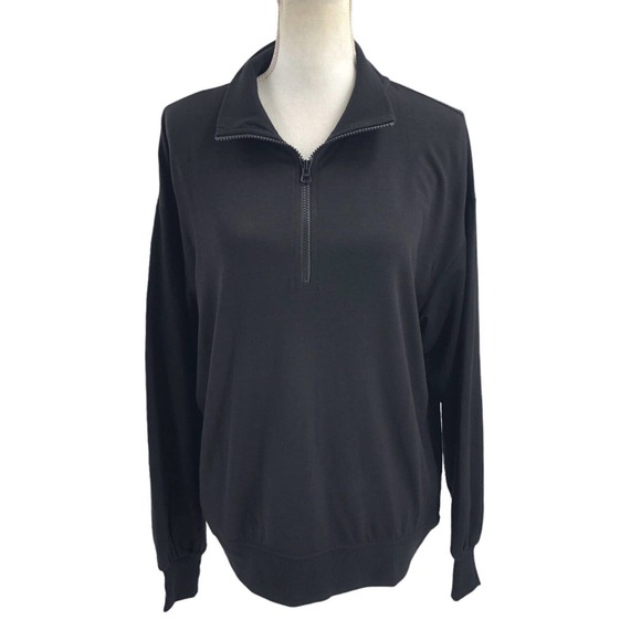 Three Dots NWOT Womens Size Medium Quarter Zip Mock Neck Pullover Black Sweater - Picture 1 of 9